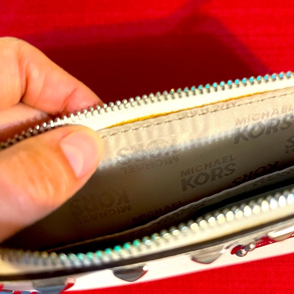 New Michael Kors Jet Set Travel Bag, Leather Wristlet Wallet, Silver Studded - Picture 7 of 8